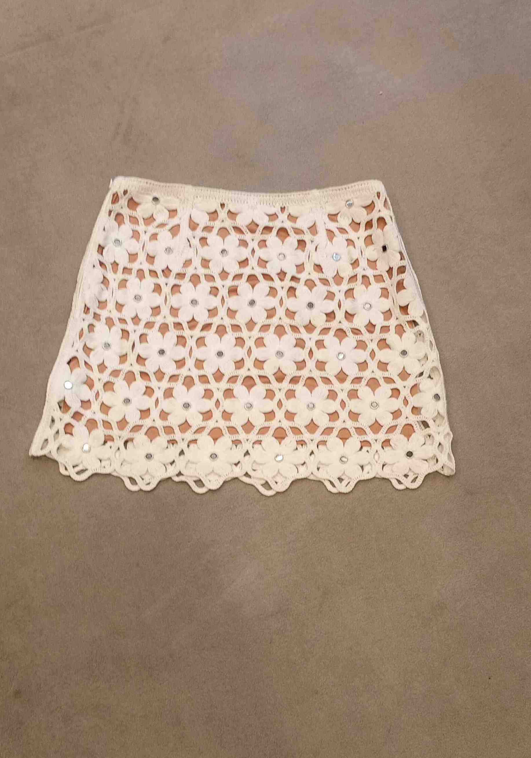 Michael Kors Women's White Faux Crochet Mini Skirt Polyester